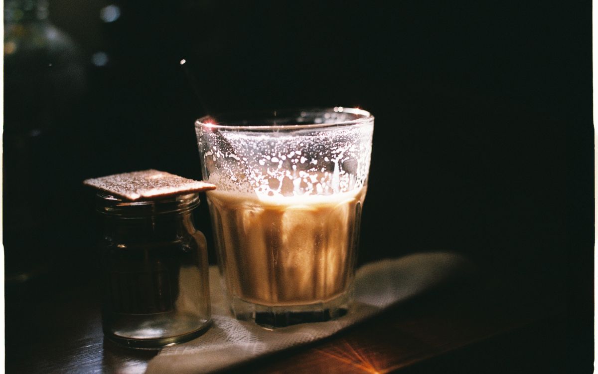 An iced caramel latte, the drink TOUS les JOURS spiked with gochujang caramel