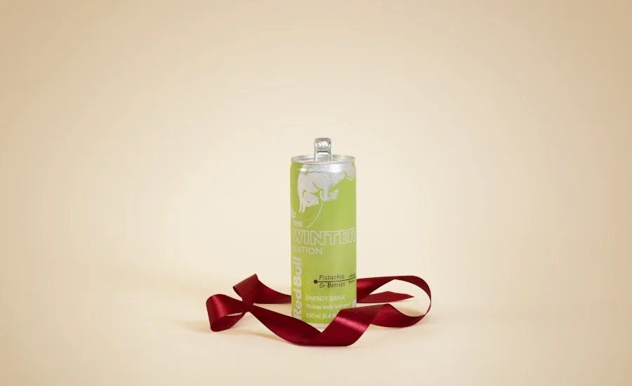 Red Bull Put Pistachio and Berries in a Winter Can
